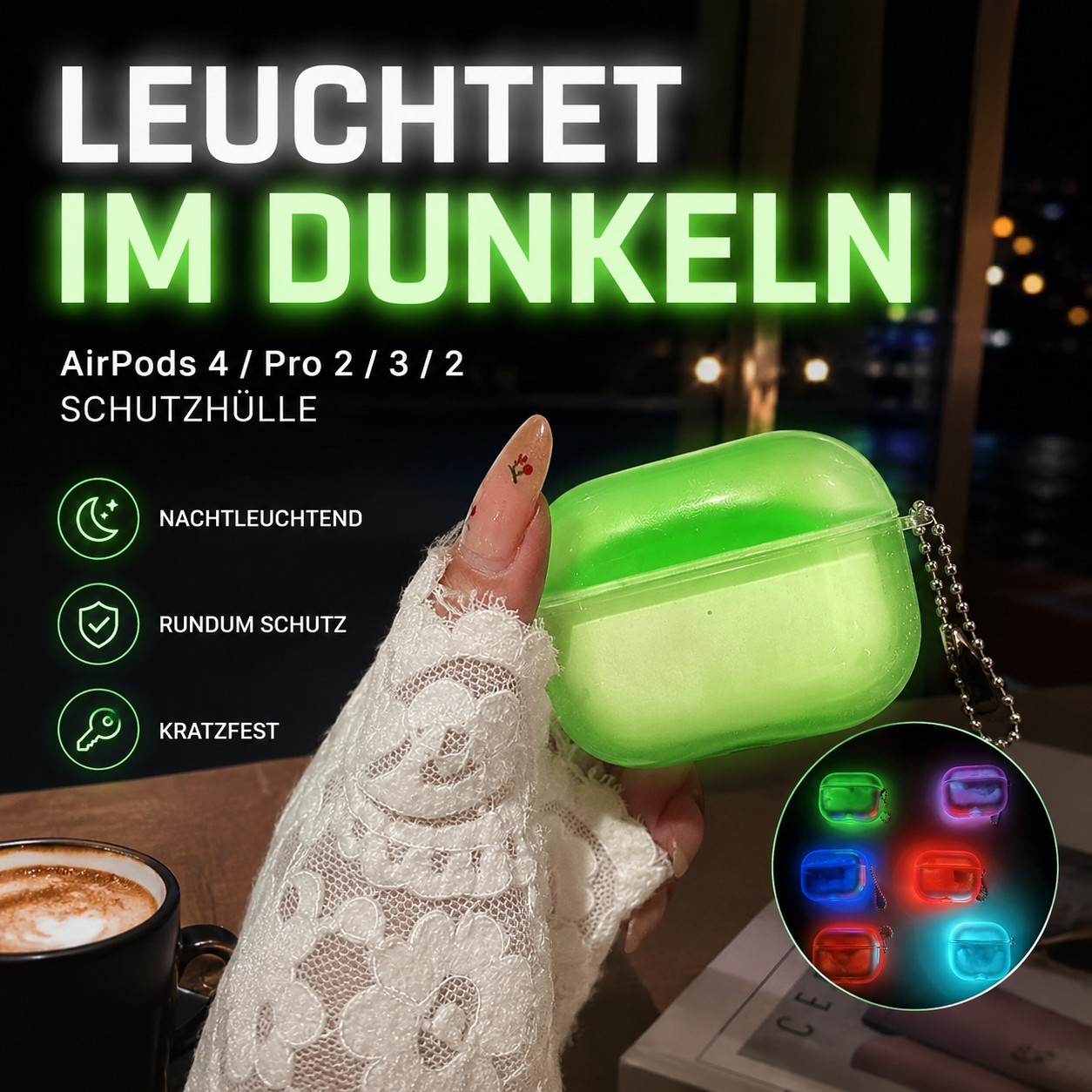 🌟✨ Leuchtende AirPod-Hülle in Treibsand-Optik für AirPods 1/2/3/4/Pro 2 – Stoßdämpfend und schützend