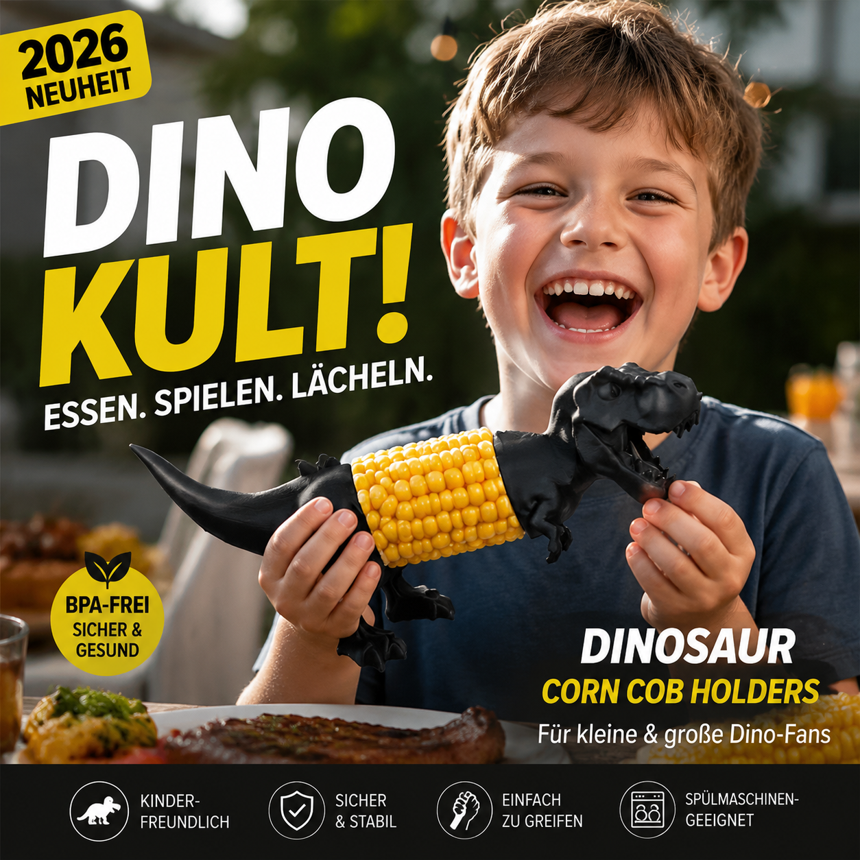 🎁Dinosaurier Maiskolbenhalter für spaßiges Essen, hitzeschützende Maisspieße für Kinder 🦖🌽