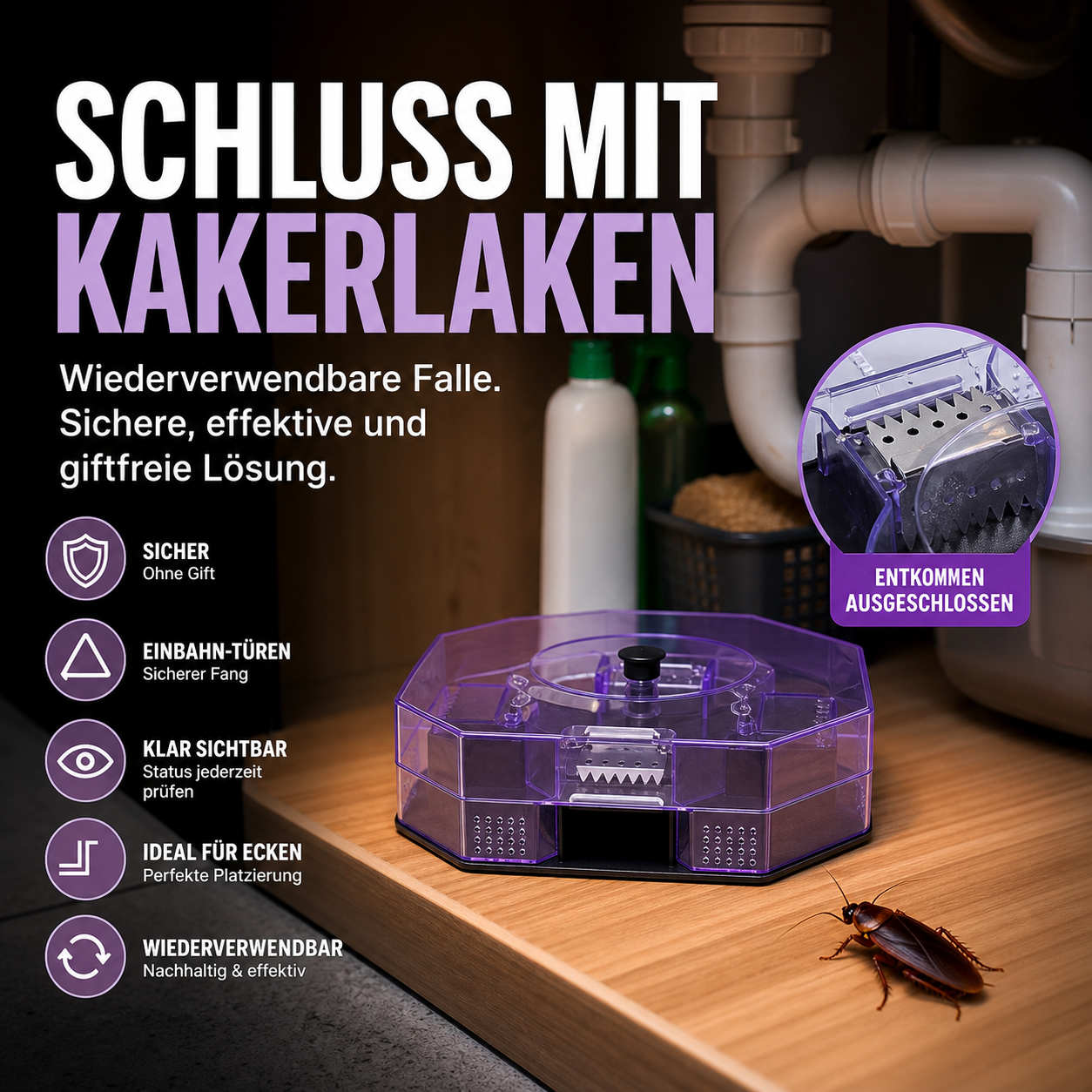 📢📢50 % Rabatt!! ⏰ ab 4,99 € pro Stück!! 🚫 Wiederverwendbare, leistungsstarke Kakerlakenfalle