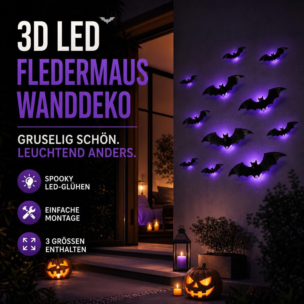 🔥🎁 2+1 GRATIS!!🥳 💞 50K+ VERKAUFT! ⚡🦇Gruselige 3D-Fledermaus LED-Wandleuchte, Halloween-Dekor für Innen und Außen👻