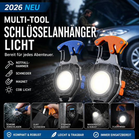 🔥 Neuheit 2026 🔥🔦 Multifunktions-COB-Schlüsselanhängerlampe mit Fensterbrecher, Gurtschneider und Magnet – tragbare Notfallleuchte für Outdoor