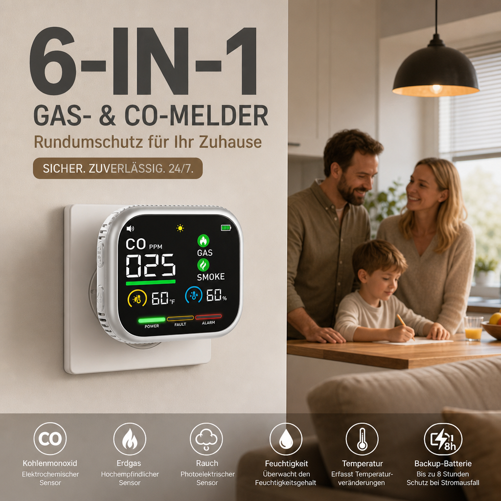 📢📢50 % Rabatt!!🏠✨Multigas‑Alarm mit LCD‑Display | CO‑, Gas‑ und Rauchmelder, Temperatur‑ und Luftfeuchtigkeitsüberwachung 中文