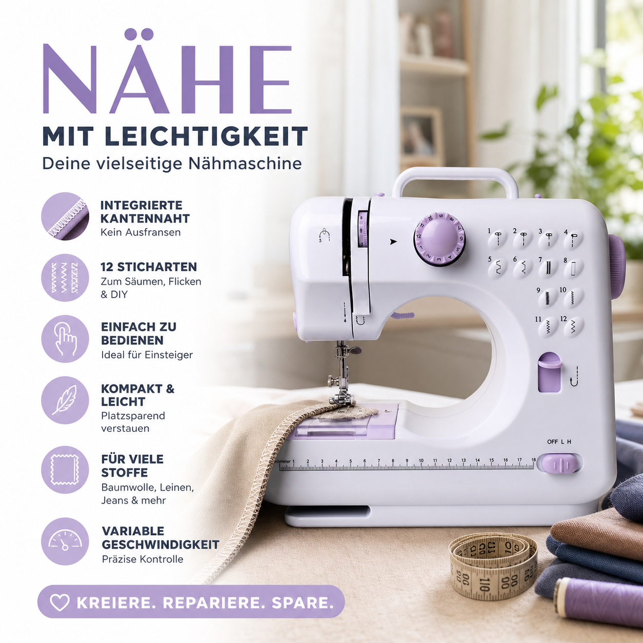 🧵 50% RABATT! 🛍️Multifunktionale Nähmaschine mit Overlock-Stich