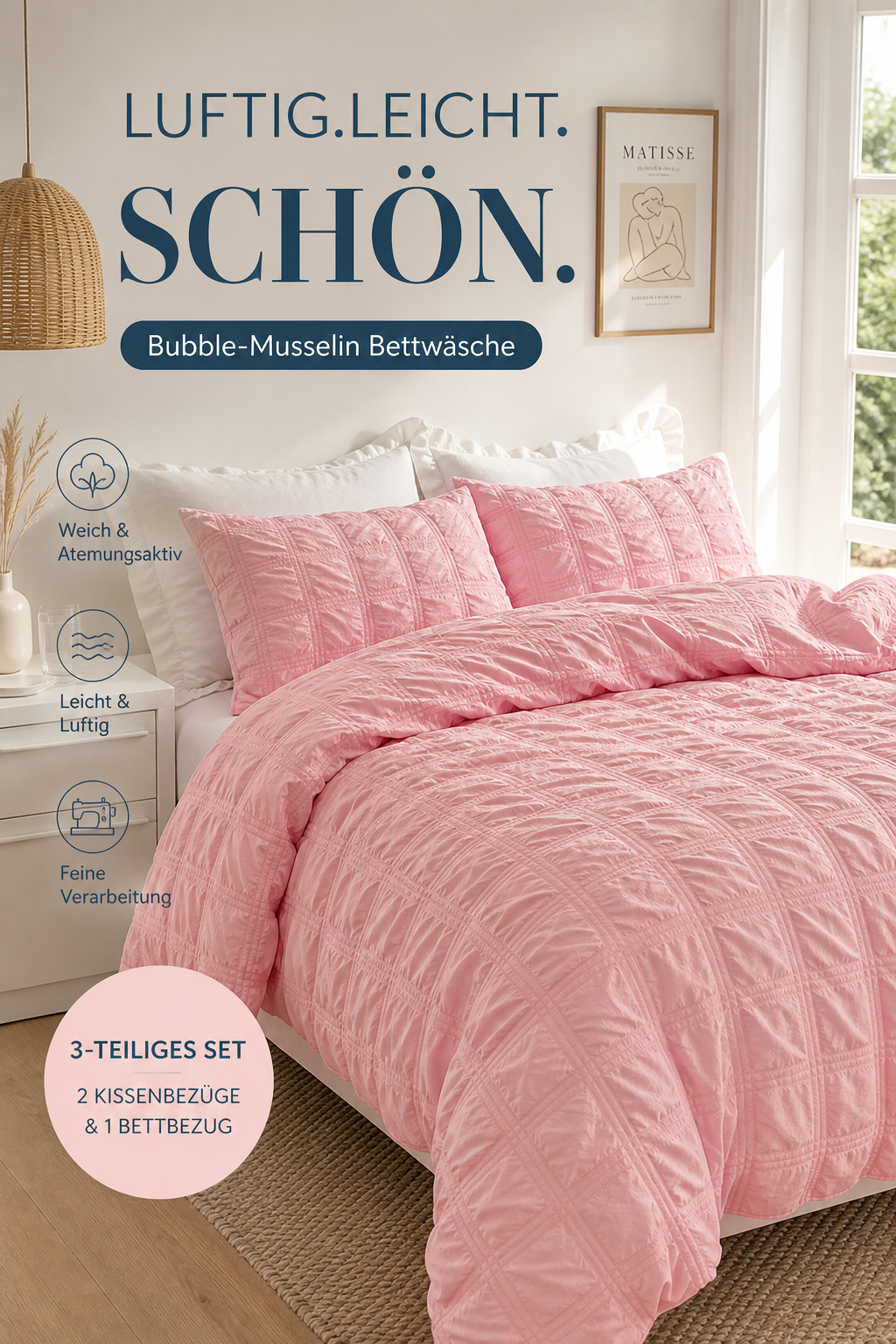 🛋️✨ LIMITIERTES SOMMER-ANGEBOT! 3-teiliges Falten-Bettwäsche-Set – Strukturiert, bügelfrei & atmungsaktiv ❄️🍃
