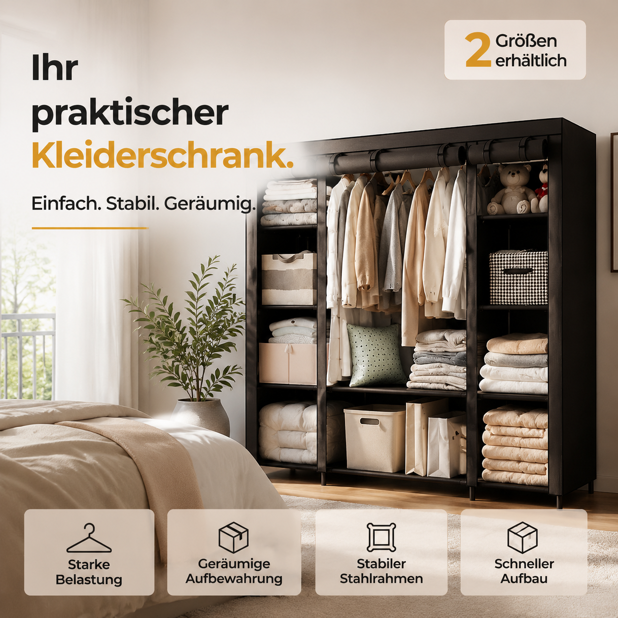 📢📢50 % Rabatt!!⏰💎Einfach zu montierender Kleiderschrank aus Vliesstoff 🧥🪑