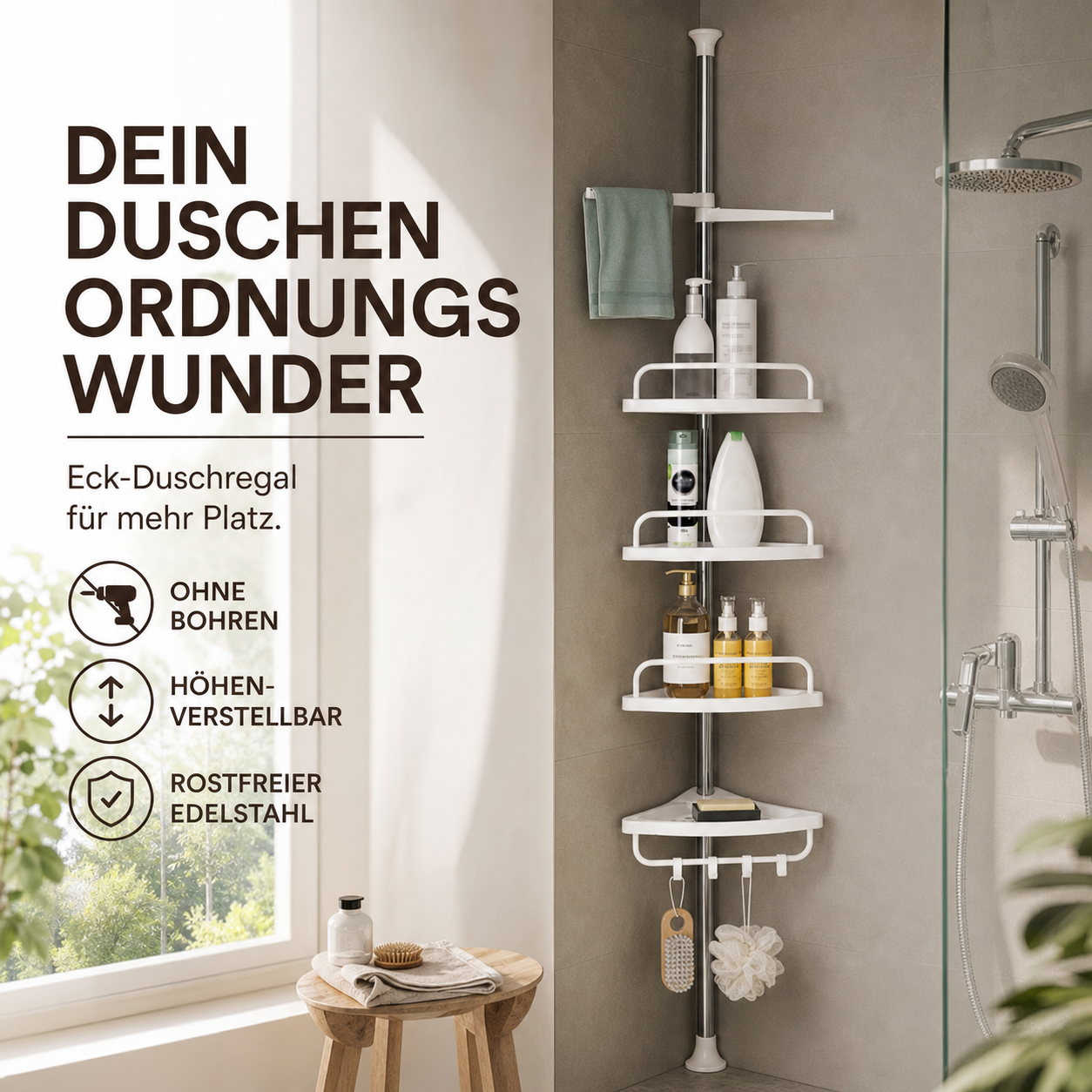 📢📢50 % Rabatt!!+Kostenloser Versand✈️Verstellbarer teleskopischer Dusch-Eckorganizer 🚿