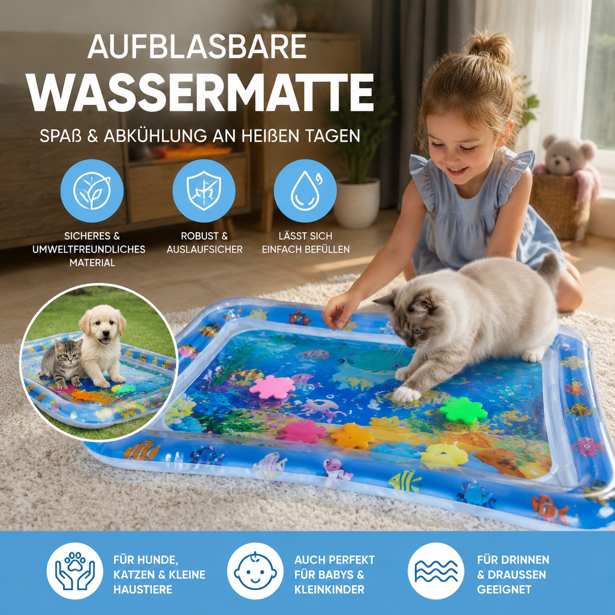 🐱 Mehr Spaß für Wohnungskatzen – 50 % RABATT ✨ Sensorische Wassermatte für Haustiere – Für spielerisches Jagen und erfrischende Abkühlung! 🐟