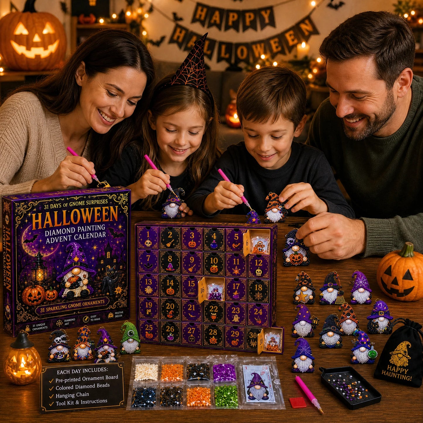 🎉✨ 31 Tage voller Gnome-Überraschungen: Halloween-Diamantmalerei-Adventskalender
