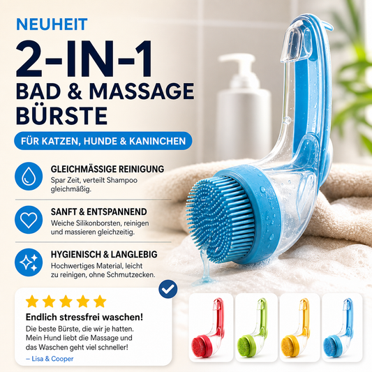 📢📢50 % RABATT!! ⏰Tierbadbürste mit langem Griff und Shampoo-Spender