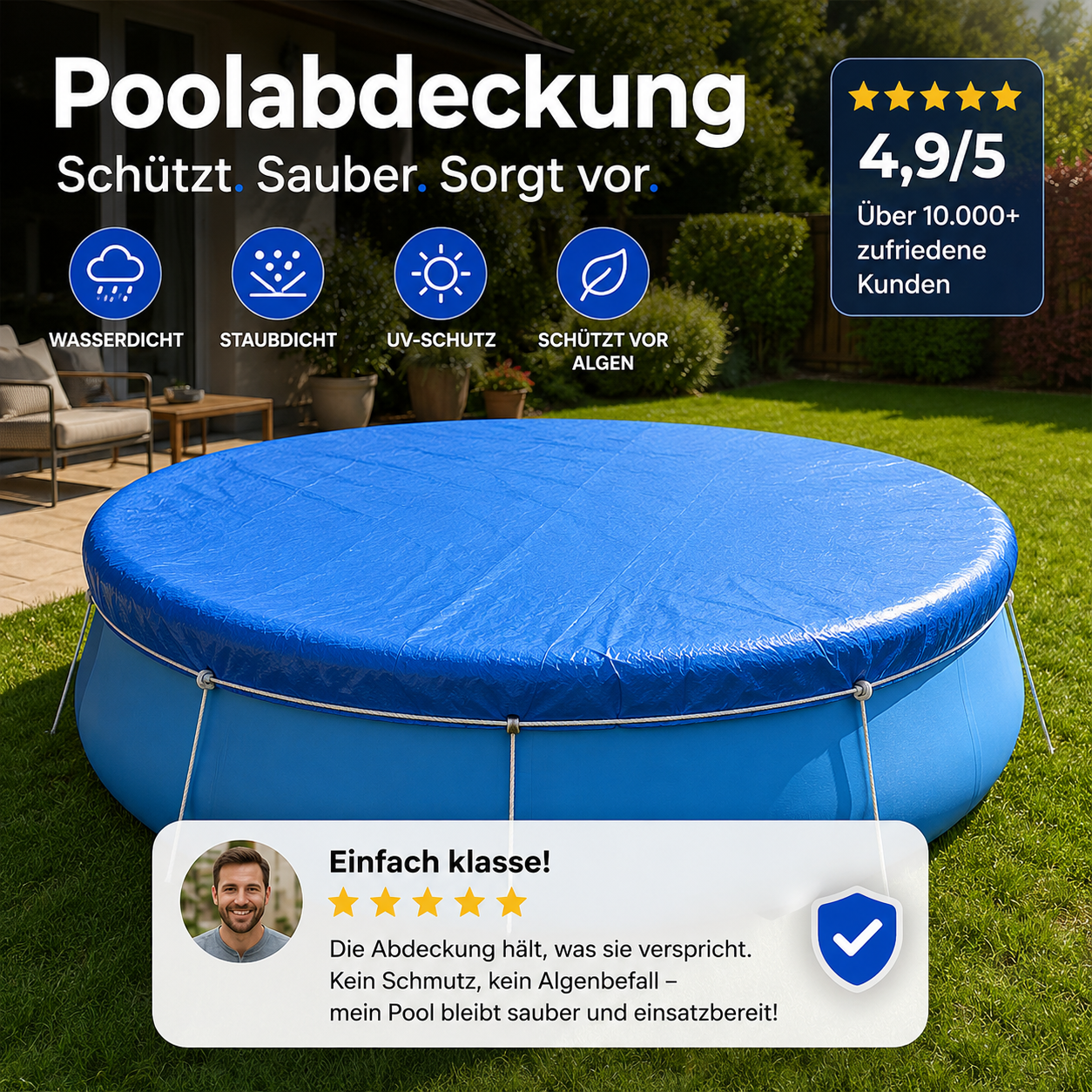 📢📢50 % Rabatt!!🥳🛡️ Robuste PE-Abdeckplane – Wasserdichte und staubdichte Schutzhülle | Schützt vor Schmutz, Blättern und Regen 🏊‍♂️🌿