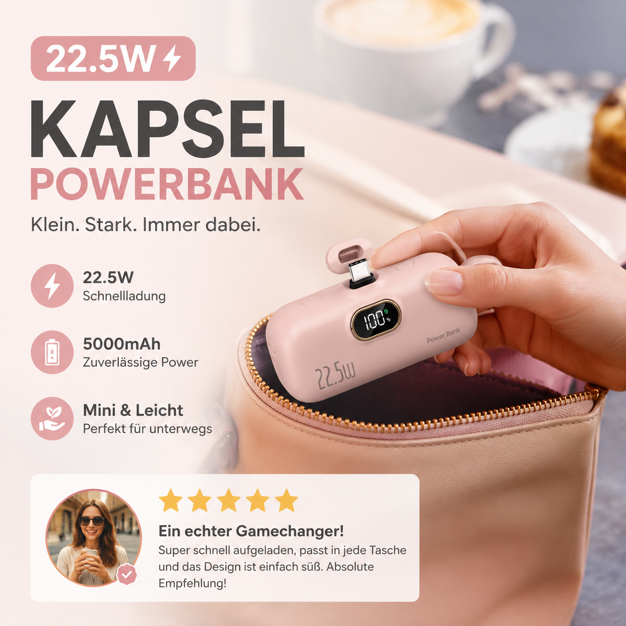 🔋 50% RABATT! 📱 Mini-Powerbank 5000mAh – Tragbar, Schnellladung & Perfekt für Unterwegs ✨