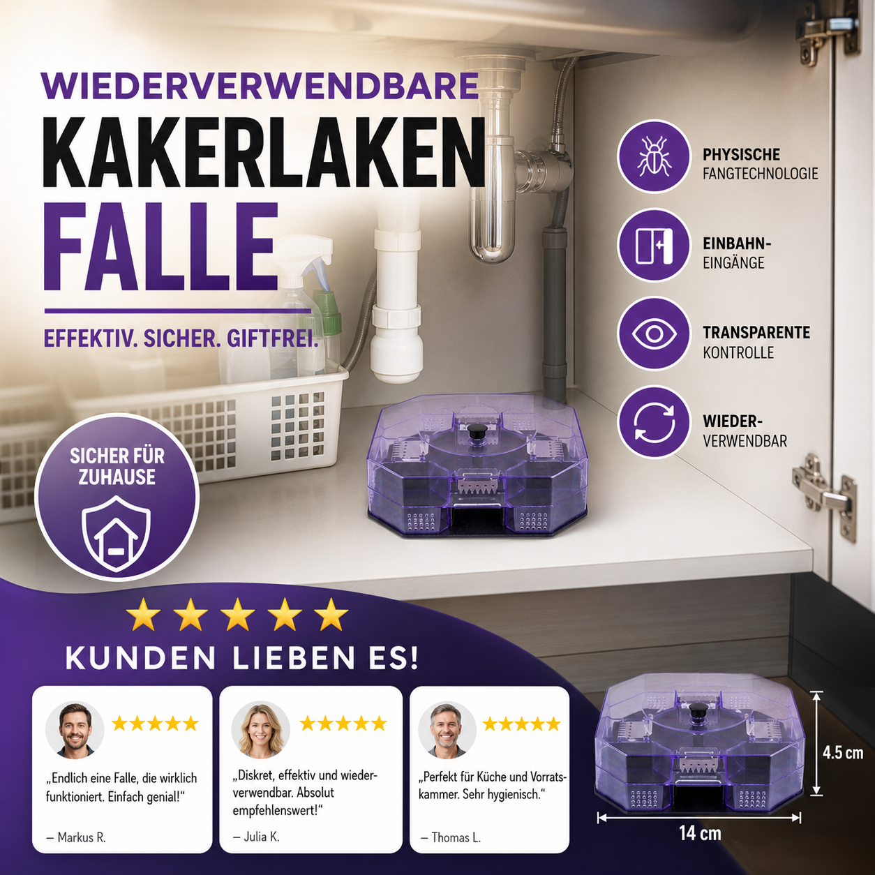 📢📢50 % Rabatt!! ⏰ ab 4,99 € pro Stück!! 🚫 Wiederverwendbare, leistungsstarke Kakerlakenfalle
