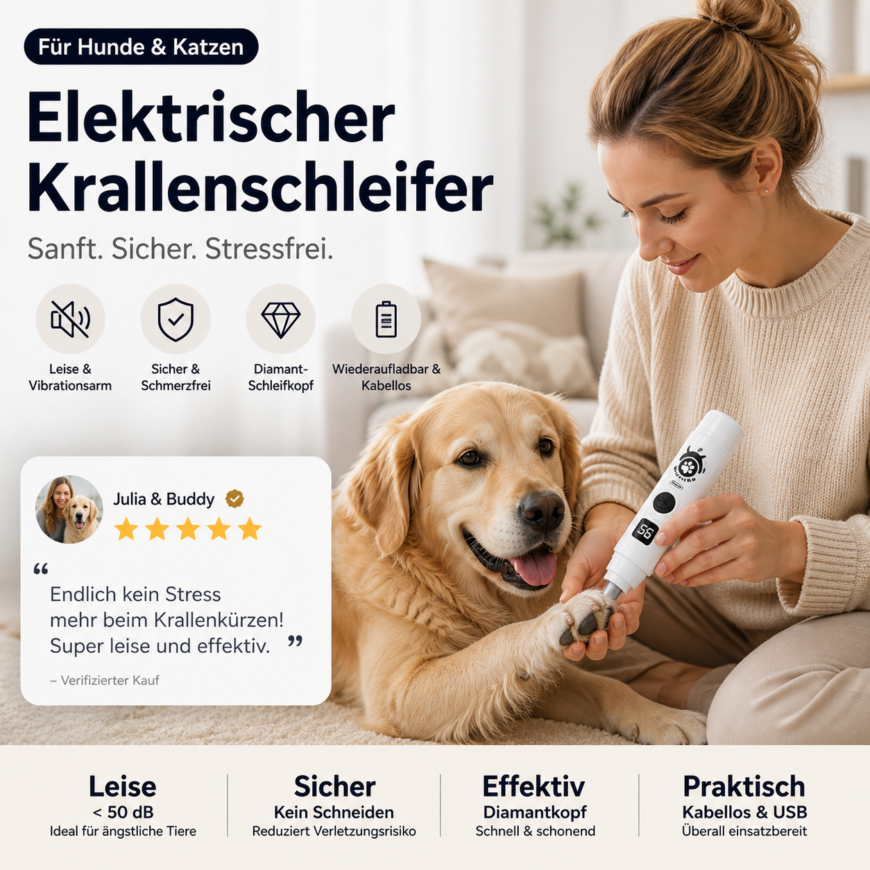 🔥🎁 2+1 GRATIS!!🥳 💞 50K+ VERKAUFT! ⚡🐾Elektrische Krallenfeile für Hunde und Katzen mit LED-Batteriestandsanzeige, schonendes Nagelschleifen
