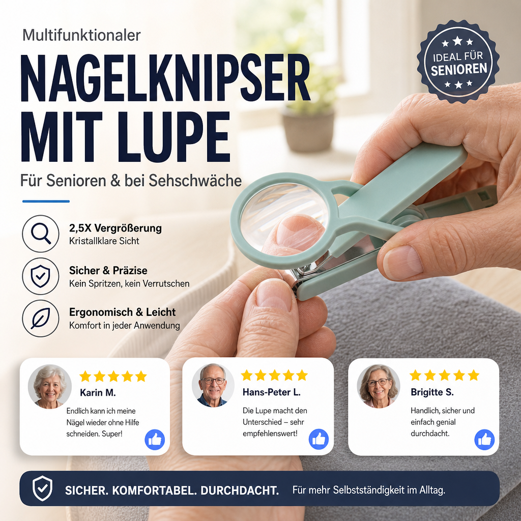 🔥🎁 2+1 GRATIS!!🥳 💞 50K+ VERKAUFT! ⚡🔍 Nagelscheren mit Lupe und spritzwasserfestem Aufnahmebehälter