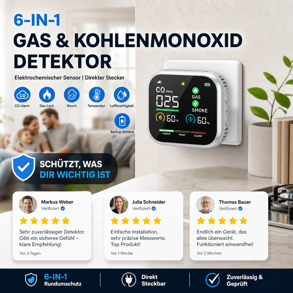 📢📢50 % Rabatt!!🏠✨Multigas‑Alarm mit LCD‑Display | CO‑, Gas‑ und Rauchmelder, Temperatur‑ und Luftfeuchtigkeitsüberwachung 中文