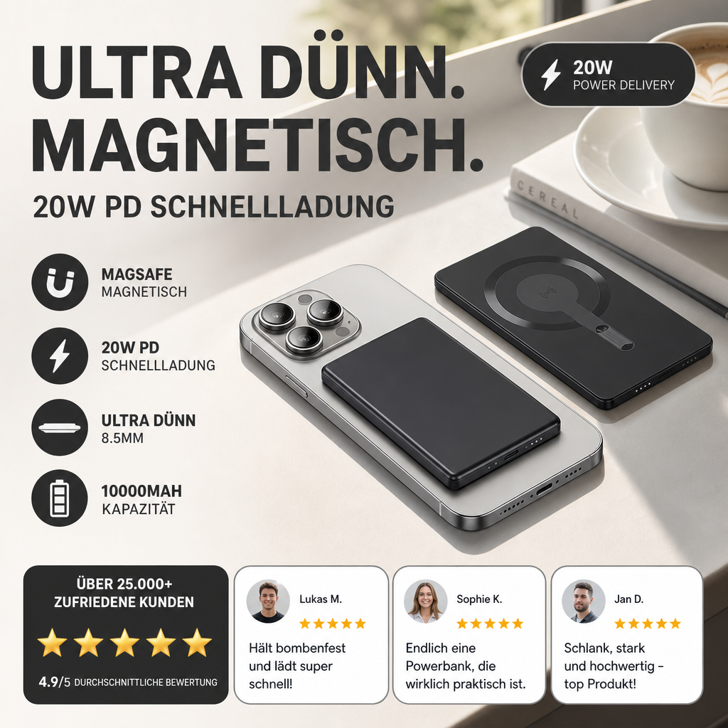🔥50% RABATT! 🔋5000mAh ultradünne magnetische Powerbank