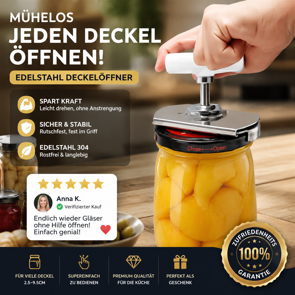 📢📢50 % Rabatt!!🥳 💞 50K+ VERKAUFT! ⚡🌟Edelstahl-Glasöffner & Flaschendeckelentferner