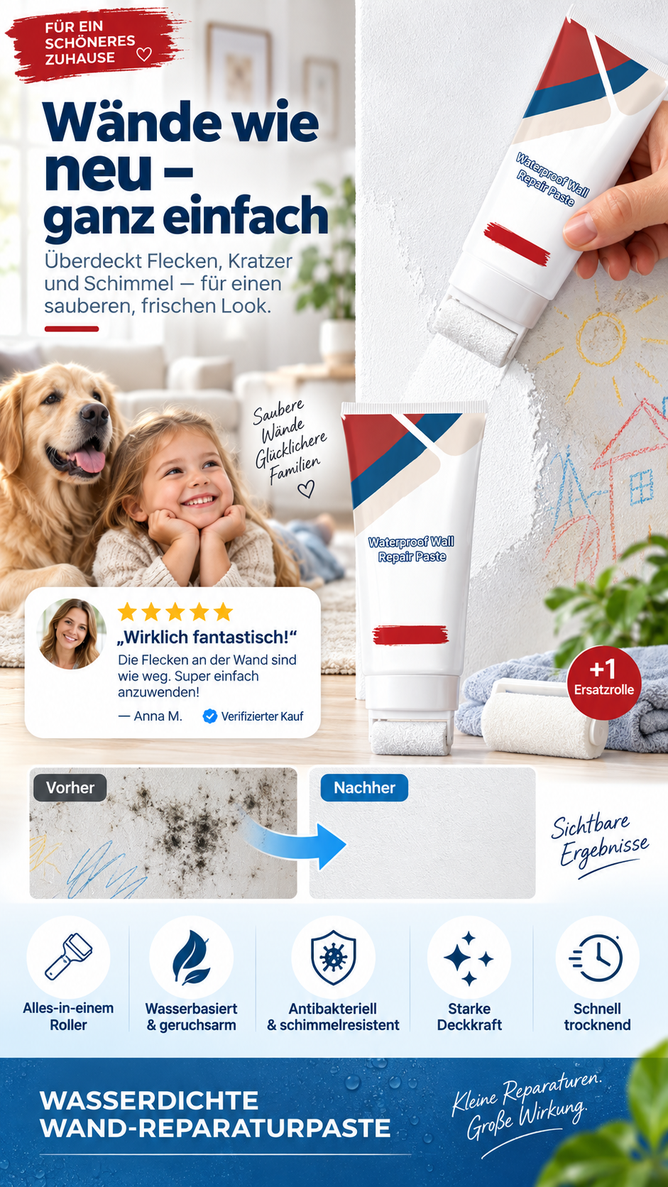 🔥All-in-One-Wandspachtelmasse mit Walzenpinsel