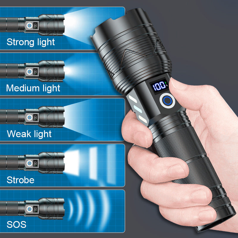 📢📢50 % Rabatt!! + Kostenloser Versand 🚀💥🔦 Taschenlampe mit extrem hoher Lumenzahl & Zoomfunktion – wiederaufladbar, extrem hell, wasserdicht und hoher Haltbarkeit | Perfekt für Outdoor & Notfall!✨