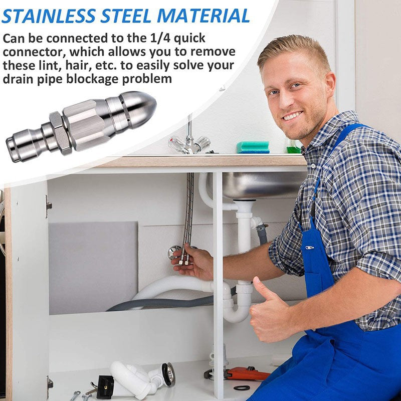 💥 2 kaufen, 1 gratis + 50 % Rabatt! 🔧 Edelstahl-Rohrreinigungsdüse (6500 PSI) – 1/4"-Schnellanschluss für Hochdruckreiniger