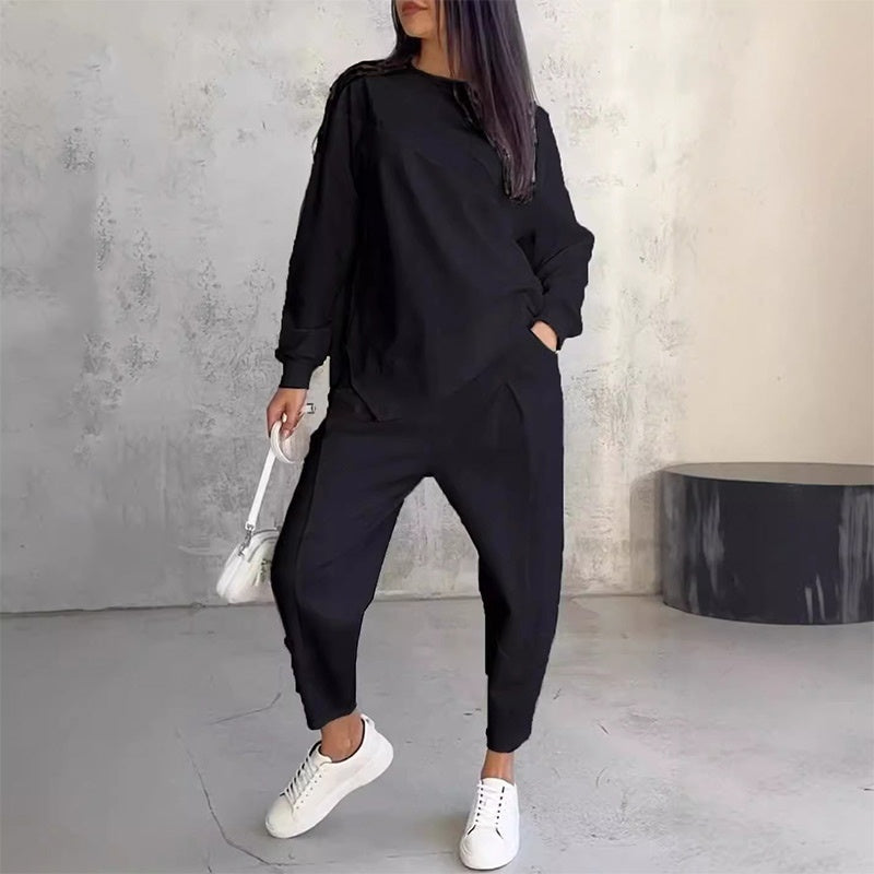 👚 50% RABATT! 💕👖 Damen Langarm-Sweatshirt & Hose Set – Unregelmäßiger Saum, Weiches Material & Bequemer Oversized-Schnitt für Zuhause 🍂