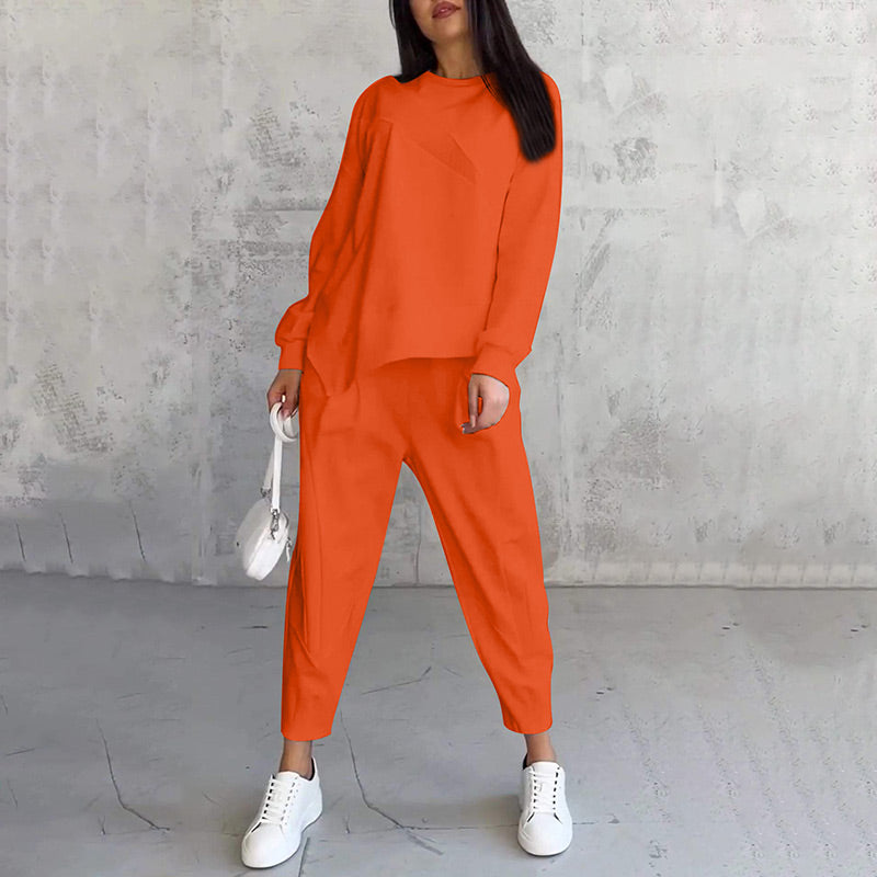 👚 50% RABATT! 💕👖 Damen Langarm-Sweatshirt & Hose Set – Unregelmäßiger Saum, Weiches Material & Bequemer Oversized-Schnitt für Zuhause 🍂