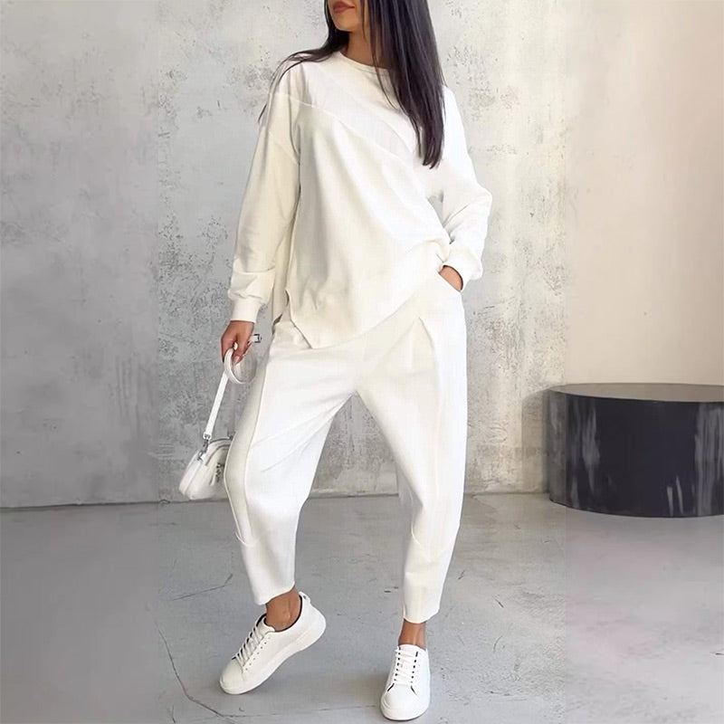 👚 50% RABATT! 💕👖 Damen Langarm-Sweatshirt & Hose Set – Unregelmäßiger Saum, Weiches Material & Bequemer Oversized-Schnitt für Zuhause 🍂