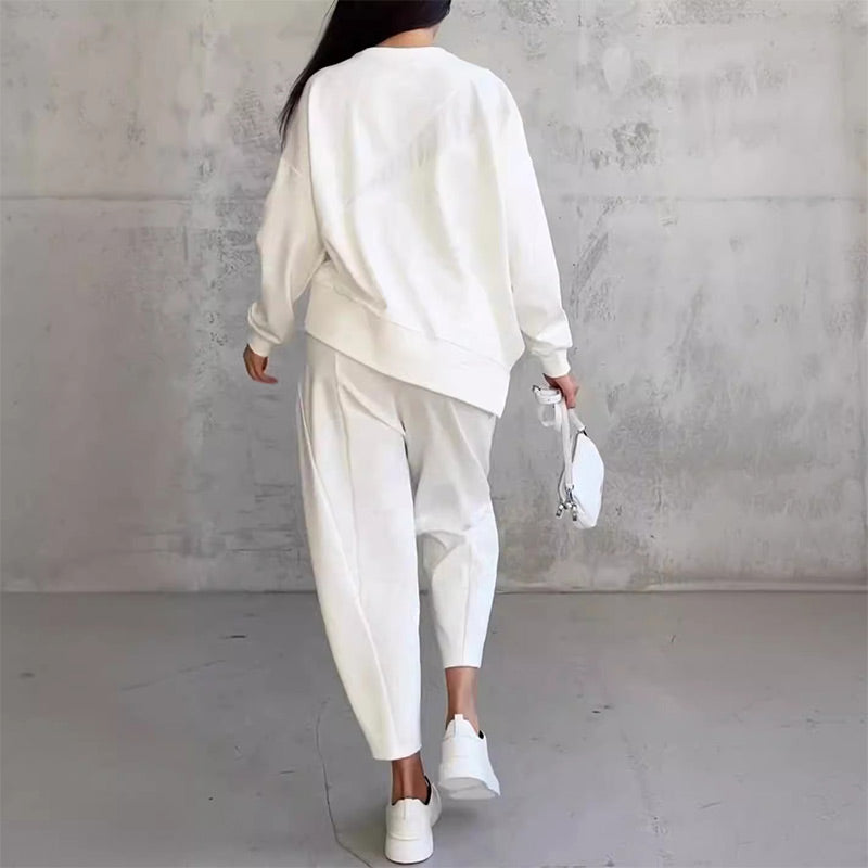 👚 50% RABATT! 💕👖 Damen Langarm-Sweatshirt & Hose Set – Unregelmäßiger Saum, Weiches Material & Bequemer Oversized-Schnitt für Zuhause 🍂