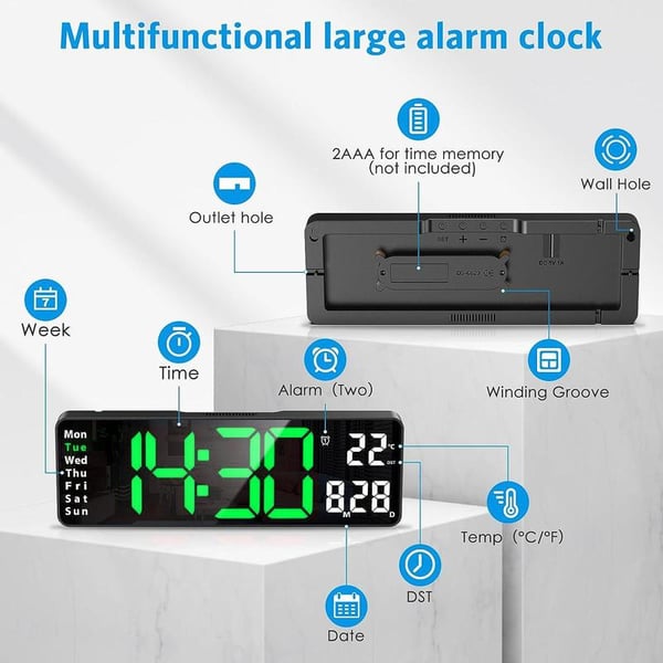 📢📢 50% RABATT !! ⏰ Große Digitaluhr 13 Zoll / 16 Zoll mit Temperaturanzeige, Datum, automatischer Sommerzeit & Nachtlicht mit automatischer Helligkeitsregelung