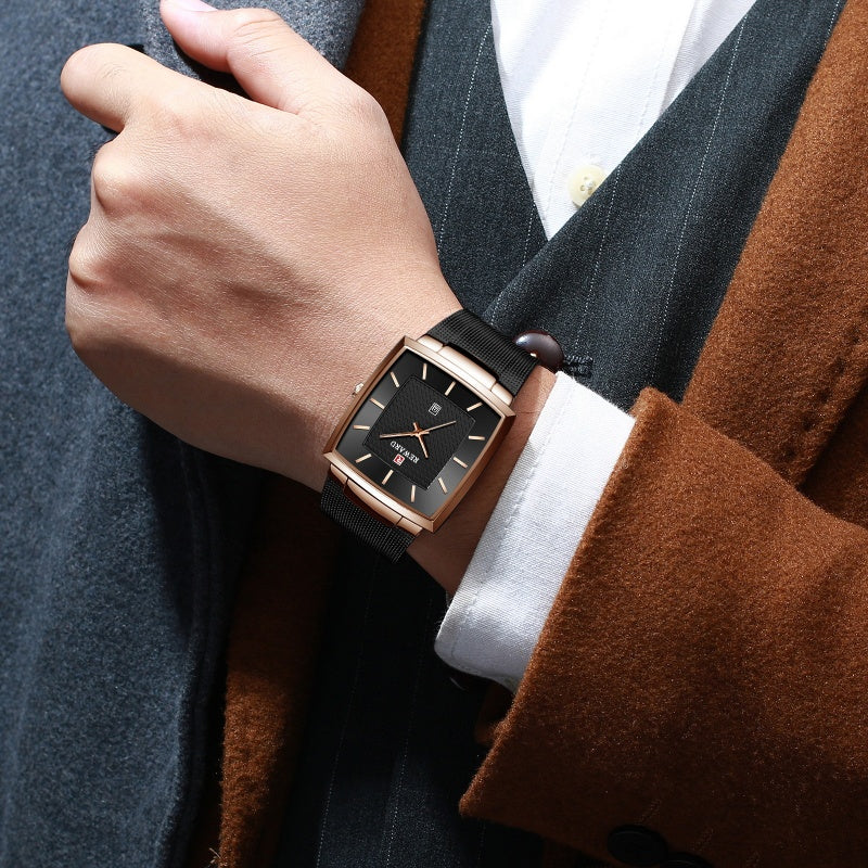 🔥 Jetzt 50 % Rabatt – Sofort zugreifen! ⏳⌚ Herren Quarzarmbanduhr mit eckigem Mesh-Armband, ultraflach ✨