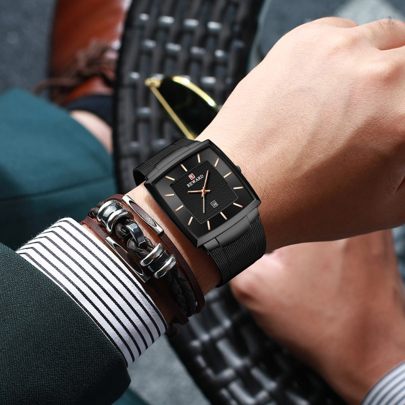 🔥 Jetzt 50 % Rabatt – Sofort zugreifen! ⏳⌚ Herren Quarzarmbanduhr mit eckigem Mesh-Armband, ultraflach ✨