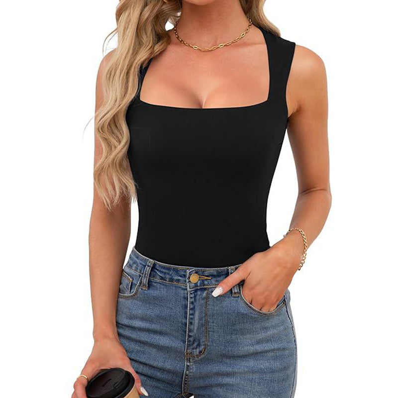 🏆✨ Neu 2026 💐 Ärmelloses, doppellagiges Tanktop für Damen mit eckigem Ausschnitt