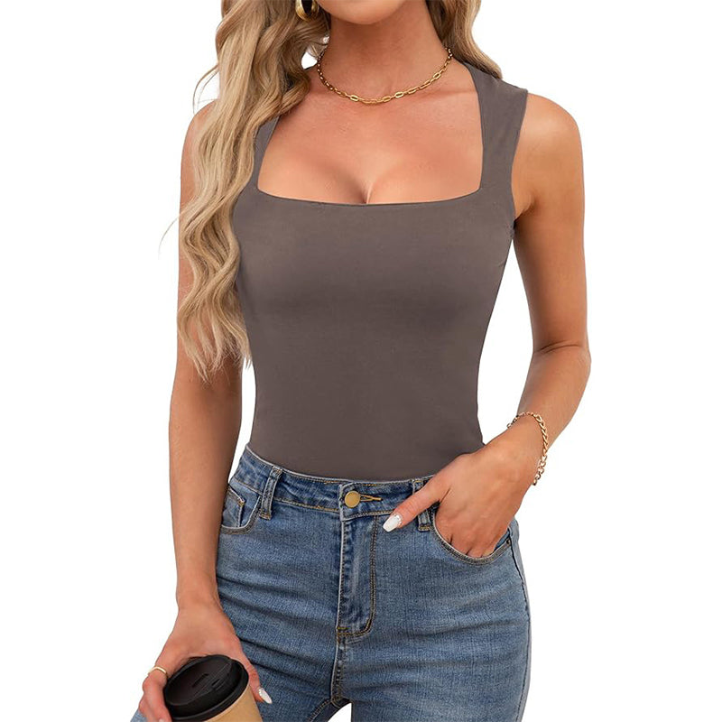 🏆✨ Neu 2026 💐 Ärmelloses, doppellagiges Tanktop für Damen mit eckigem Ausschnitt