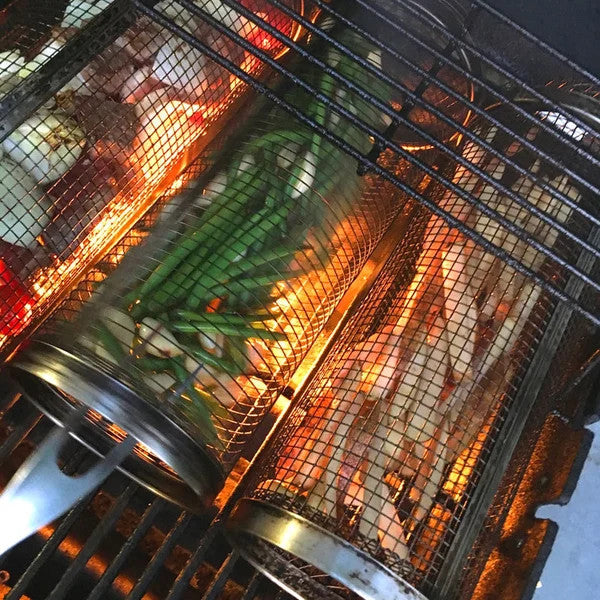 🔥360° rollbarer zylindrischer Grillkorb aus Edelstahl | praktisches BBQ‑Zubehör