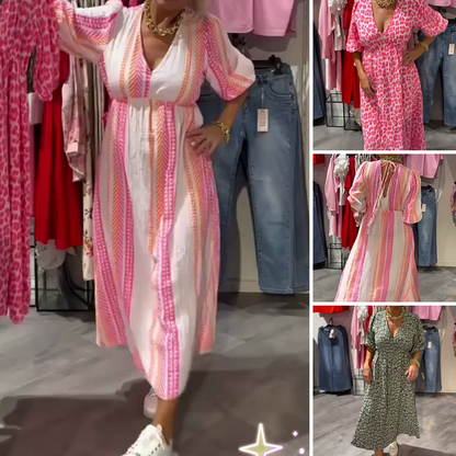 🌻Hot Verkauf 50% Rabatt🌞🌸Damenkleid mit V-Ausschnitt und Druck