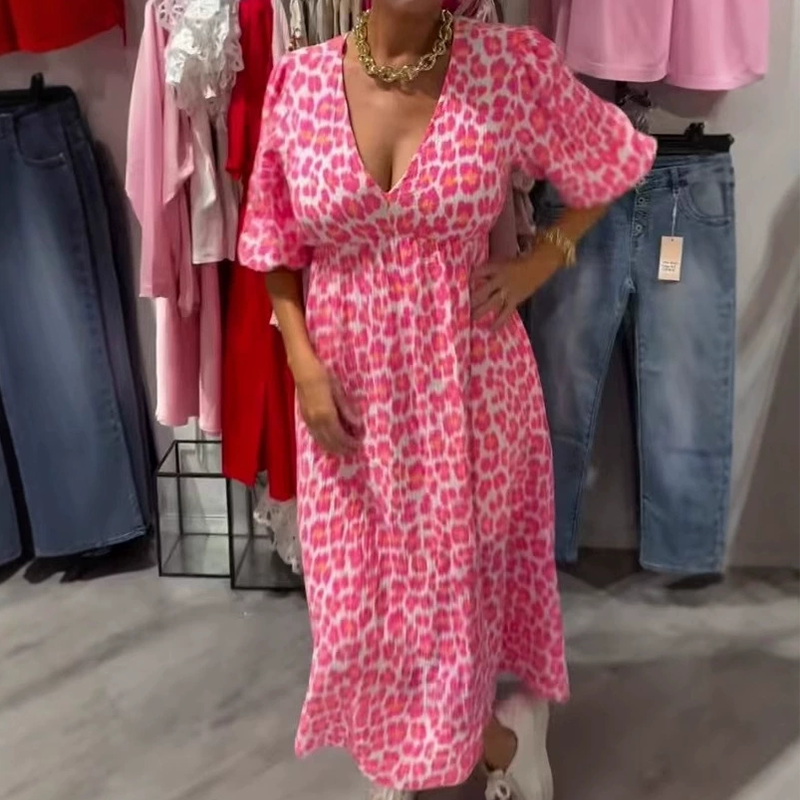 🌻Hot Verkauf 50% Rabatt🌞🌸Damenkleid mit V-Ausschnitt und Druck