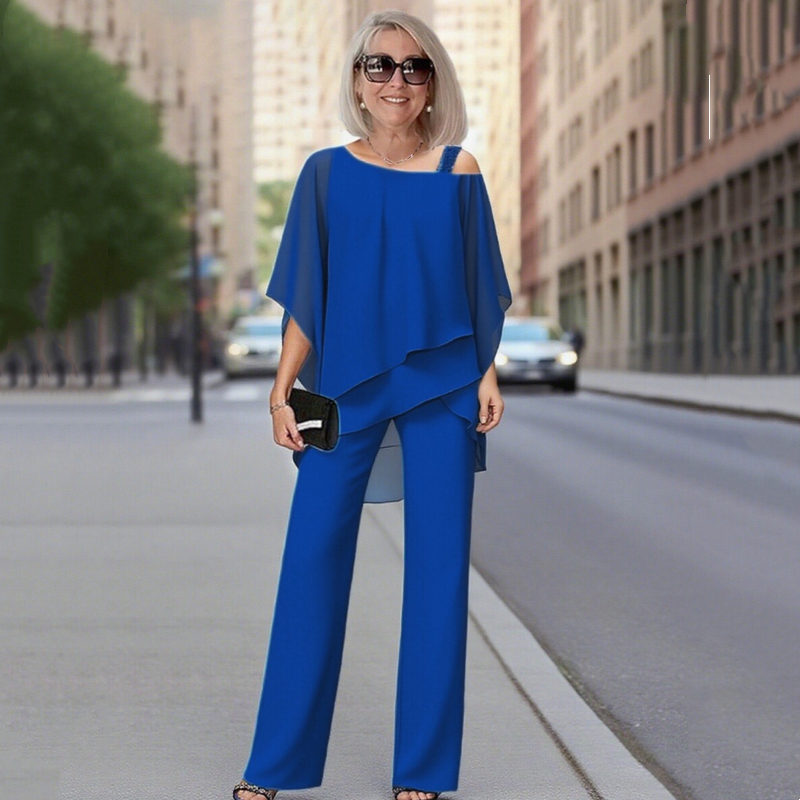 ⏳Limitiertes 50 % Rabatt+KOSTENLOSER VERSAND⏰Unregelmäßiges Chiffon-Oberteil für Damen ＆ Weite Hose 2-teiliges Set👚👖
