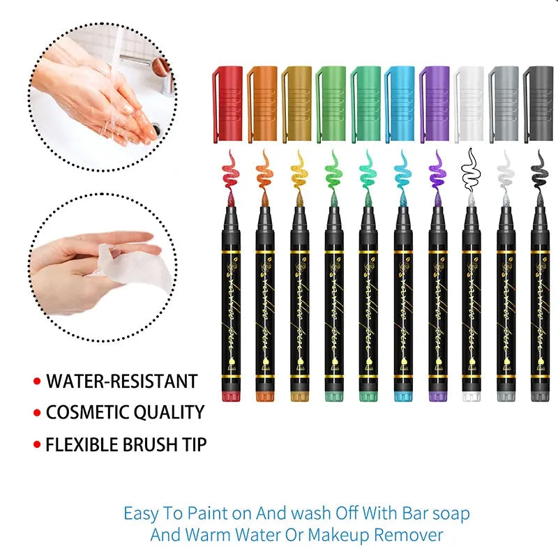 📢📢50 % Rabatt!!🥳💥Set temporärer Tattoo-Marker – 10-farbige Körperkunststifte🌈