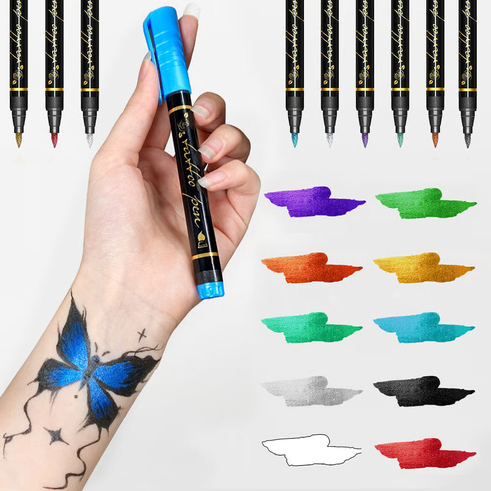 📢📢50 % Rabatt!!🥳💥Set temporärer Tattoo-Marker – 10-farbige Körperkunststifte🌈
