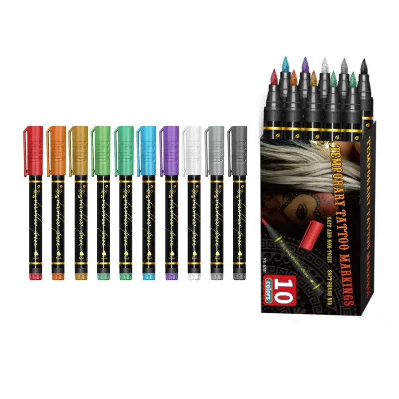 📢📢50 % Rabatt!!🥳💥Set temporärer Tattoo-Marker – 10-farbige Körperkunststifte🌈