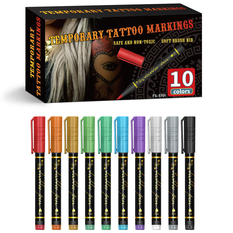 📢📢50 % Rabatt!!🥳💥Set temporärer Tattoo-Marker – 10-farbige Körperkunststifte🌈