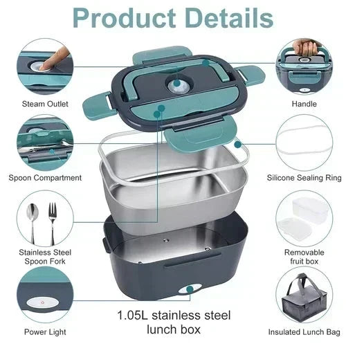 🍱 50% RABATT! 🔥 Tragbare Heiz-Lunchbox mit Edelstahl-Einsatz – Trockene Erwärmung, 12V/220V & doppelte Spannung – Ideal für Auto, Büro & Reisen ⚡
