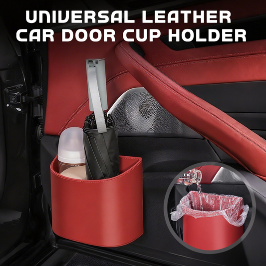 🚗🧺 Getränkehalter aus Leder für die Autotür – Große Öffnung für Getränke und Handy. Sicherer Clip-Befestigungsmechanismus. Robustes und stylisches PU-Leder. 🛡️✨