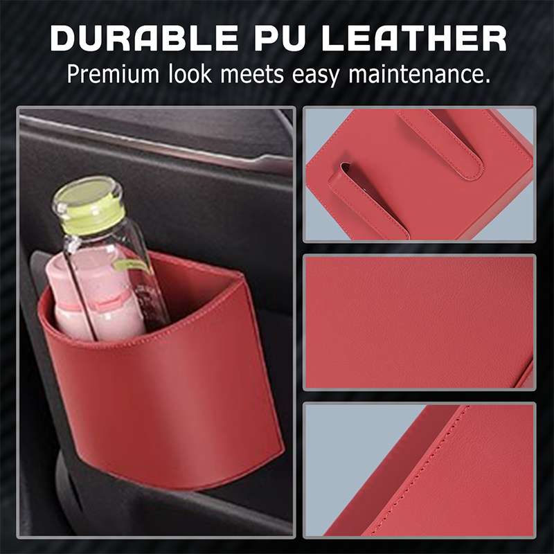 🚗🧺 Getränkehalter aus Leder für die Autotür – Große Öffnung für Getränke und Handy. Sicherer Clip-Befestigungsmechanismus. Robustes und stylisches PU-Leder. 🛡️✨