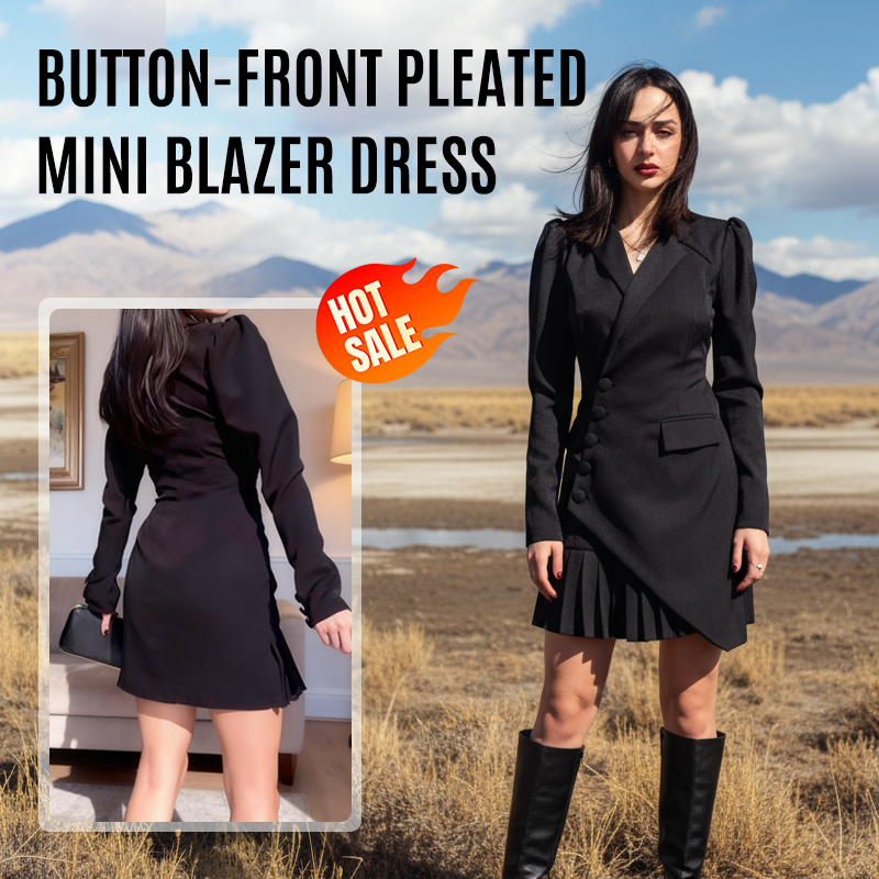 🎉 Frühlingsfest-Spezial: 50% Rabatt + kostenloser Versand 🚀🖤Mini-Blazerkleid mit Knopfleiste und Falten | Solange der Vorrat reicht!