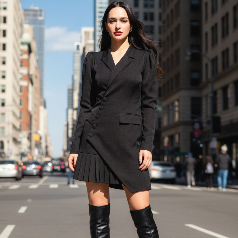 🎉 Frühlingsfest-Spezial: 50% Rabatt + kostenloser Versand 🚀🖤Mini-Blazerkleid mit Knopfleiste und Falten | Solange der Vorrat reicht!