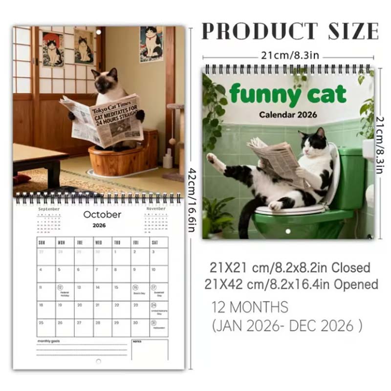🎁🎁Zweites Exemplar nur für 6 €! 🐱Lustiger Tierkalender 2026 Kalender😄