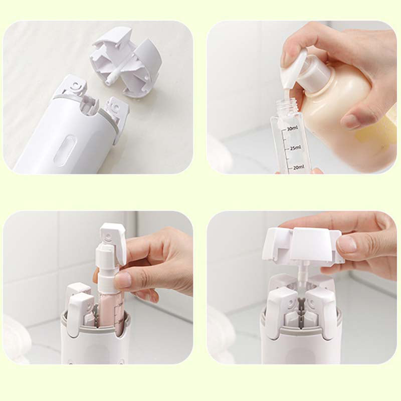 🧳3 zum Preis von 2 | Die universelle 4-in-1-Reiseflasche! ✈️ Hält Ihre Pflegeprodukte sicher & geordnet. 👜 Maximaler Komfort, minimale Unordnung im Handgepäck.