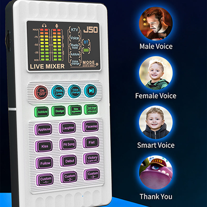 🎉 50% RABATT+Versandkostenfrei für alle Artikel! ✨🎤 Tragbare Handheld-Live-Soundkarte (Stimmenverzerrer): Multifunktionale Effekte + Rauschunterdrückung – Streamen von überall!