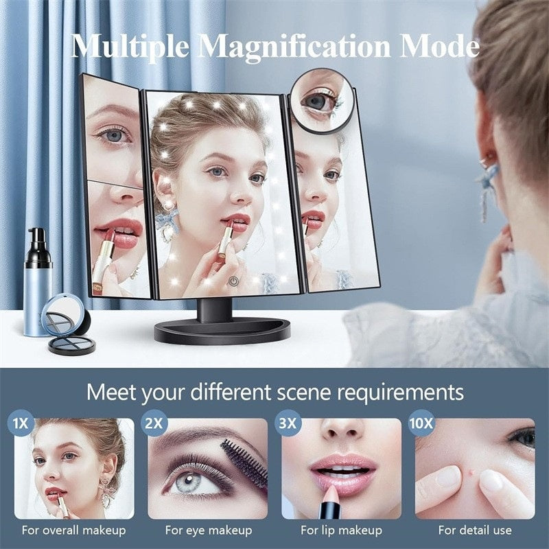 📢📢50 % Rabatt!! ⏰💄Dreifach klappbarer Kosmetikspiegel mit Beleuchtung für perfekte Perspektiven | Ihre beste Beauty-Investition✨✨